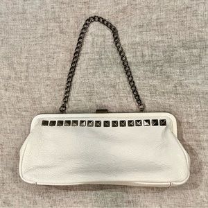 Kenneth Cole Bag, Leather Clutch, Bag With Gunmetal Chain And Studs